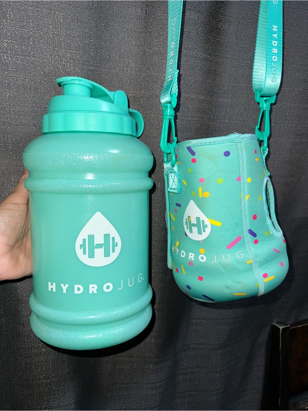 HydroJug Teal Water Bottle with Neoprene Carry Sleeve 73oz
